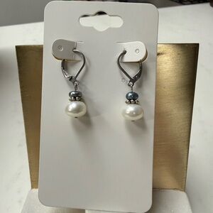 Classic Pearl Drop Earrings with Gray Accent Bead